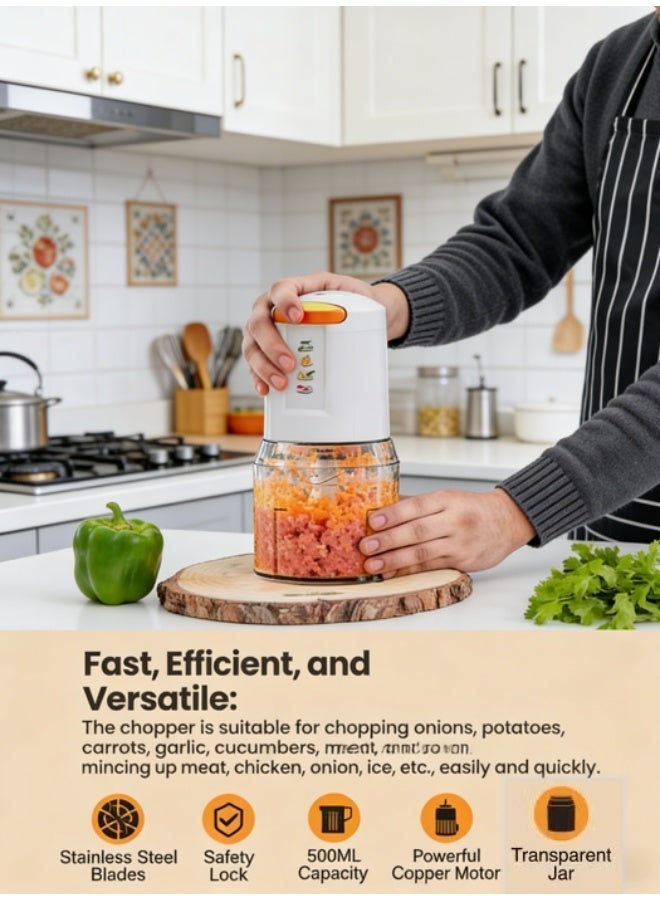 محضرة طعام صغيرة متعددة الاستخدامات بسرعتين، سعة وعاء 500 مل، 4 شفرات من الفولاذ المقاوم للصدأ | مثالية لخلط وتقطيع الفواكه والخضراوات وغيرها 500 مل 500 واط - Image 3